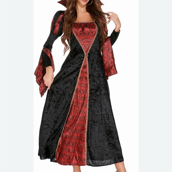Gothic Black and Red Long Sleeve Dress - Picture 1 of 7